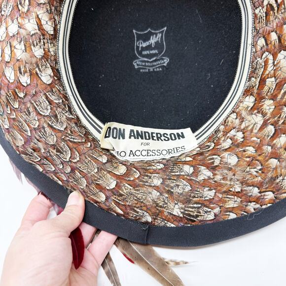 Vintage Don Anderson for Trio Accessories Feather PeachFelt Wool Bowler Hat - Picture 10 of 12